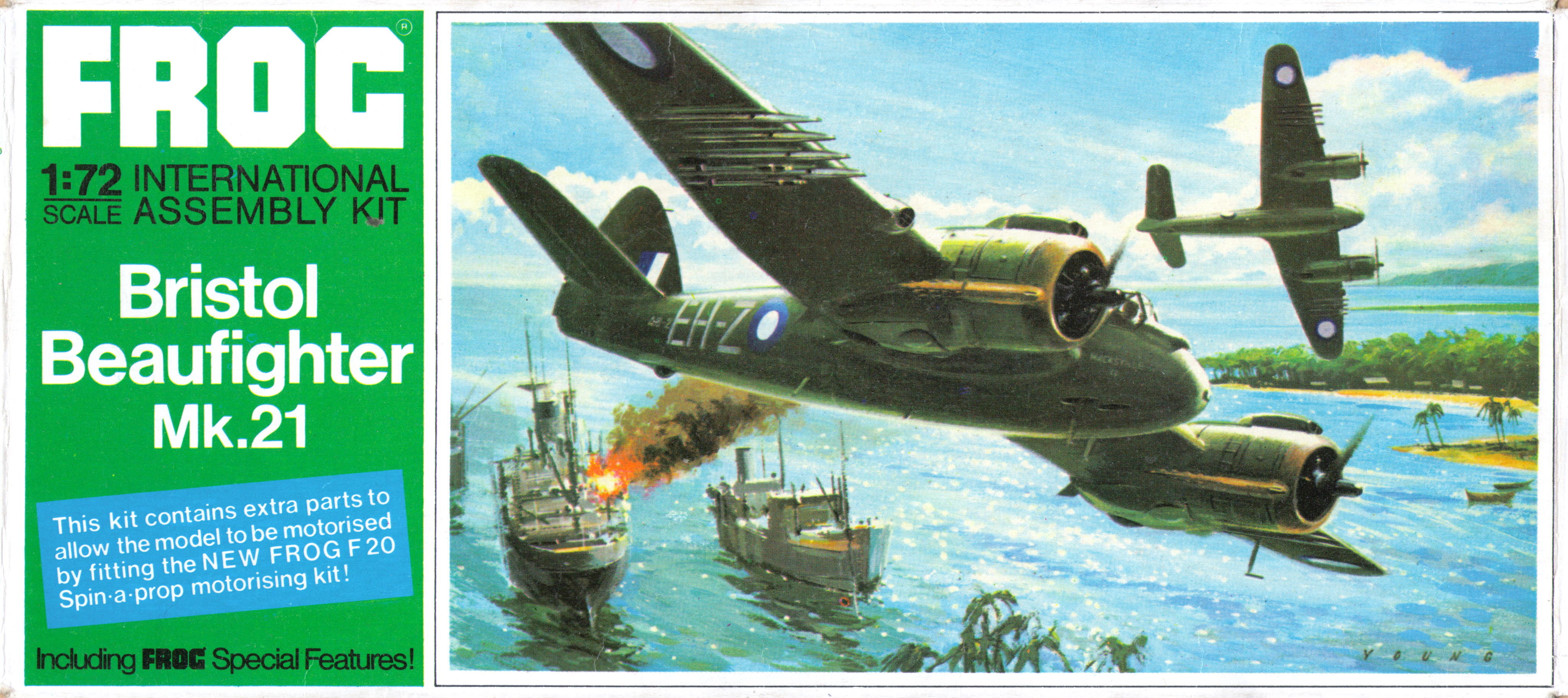 FROG F291 Beaufighter Mk.21 Anti-shipping Strike Fighter, box upper lid, John Young's boxart